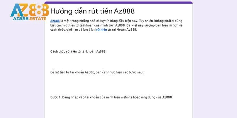 Những điều lưu ý để thể rút tiền AZ888 thành công
